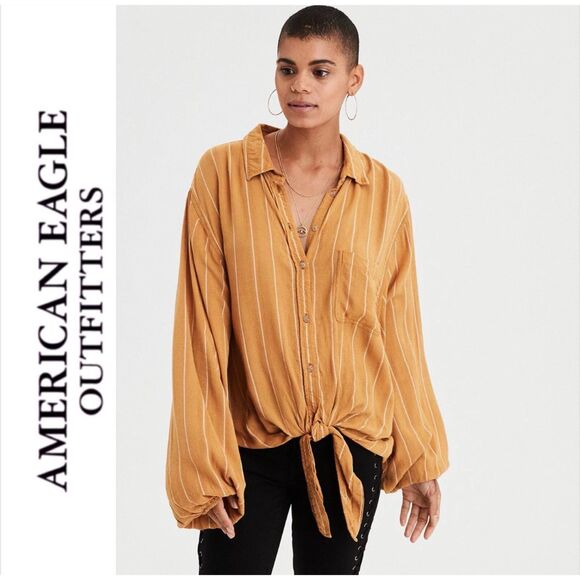 American Eagle Button Down Tie Front Top - Picture 1 of 10